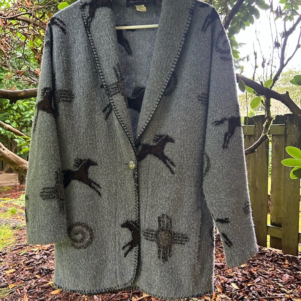 Andrea Faye Stylish Gray and Black Horse Patterned Women's jacket